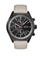 Hugo Boss Grand Prix Stainless Steel And Leather-strap Watch