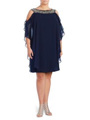 Xscape Plus Cold-shoulder Ruffle Dress