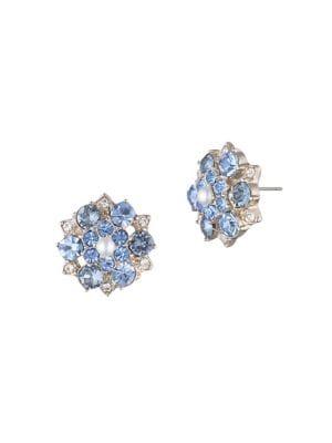 Marchesa Goldtone, Swarovski Crystal, Crystal And Faux Pearl Button Earrings