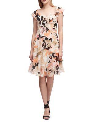 Donna Karan V-neck Cascading Ruffle Dress