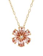 Lord & Taylor Morganite And White Topaz 14k Yellow Gold Floral Pendant Necklace