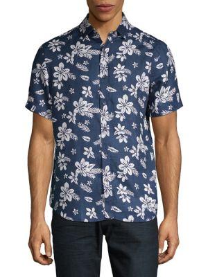 Black Brown Floral Printed Linen Shirt
