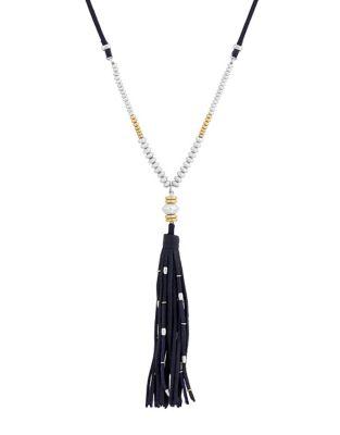 Lucky Brand Crystal And Leather Tassel Y Necklace