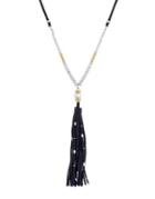 Lucky Brand Crystal And Leather Tassel Y Necklace