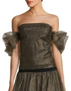 Necessary Objects Off-the-shoulder Metallic Tulle Top