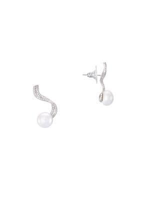 Nina Rhodium-plated And 10mm White Pearl Ear Crawler Earrings