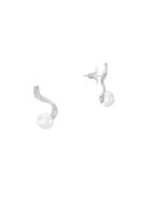 Nina Rhodium-plated And 10mm White Pearl Ear Crawler Earrings