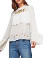 Miss Selfridge Ivory Embroidered High Neck Blouse