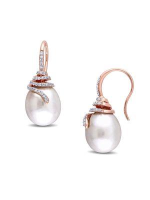 Sonatina South Sea Cultured Pearl, Diamond And 14k Rose Gold Spiral Drop Earrings