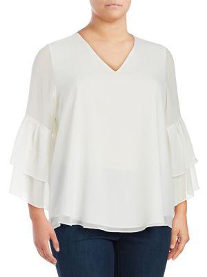 Calvin Klein Plus Tiered Ruffle Sleeve Blouse