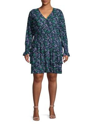 Michael Michael Kors Plus Tiered Floral Surplice Dress