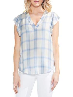 Vince Camuto Sapphire Bloom Tartan Blouse