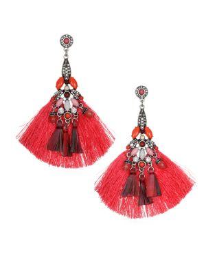 Badgley Mischka Crystal And Fringe Tassel Earrings