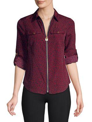 Michael Michael Kors Petite Paisley Zip Front Blouse