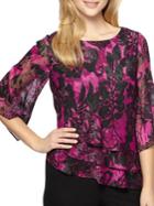 Alex Evenings Plus Floral Print Chiffon Asymmetrical Tier Blouse
