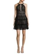 Bcbgmaxazria Grommeted Faux-leather Trimmed Halter Dress