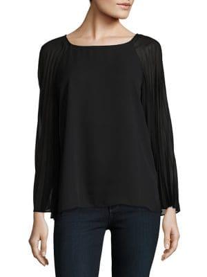 H Halston Pleated Cape Sleeve Blouse