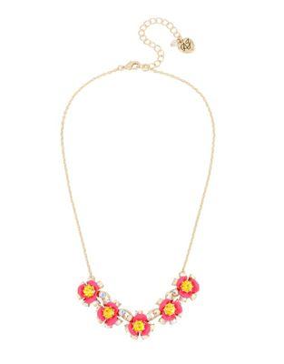 Betsey Johnson Granny Chic Crystal Flower Frontal Necklace