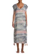 Surf Gypsy Tasseled Abstract-print Side-slit Coverup