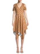Quiz Polka Dot Cold-shoulder A-line Dress
