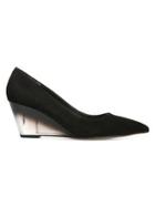 Franco Sarto Alicia Point-toe Suede Or Patent Leather Wedge Pumps