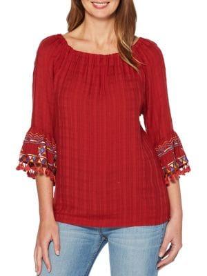 Rafaella Tassel-trimmed Bell-sleeve Top