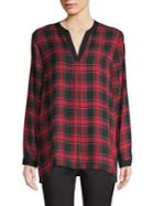 Vince Camuto Windowpane Plaid-print Split-neck Top