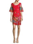 Belle Badgley Mischka Lace Bell-sleeve Sheath Dress