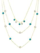 Lord & Taylor Goldplated And Turquoise And Cubic Zirconia Triple Layer Necklace