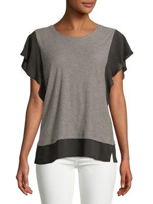 Vince Camuto Ruffle-sleeve Mixed Media Top