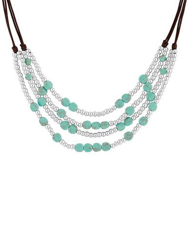 Lucky Brand Key Items Semi-precious Reconstituted Calcite And Rock Crystal Silvertone Turquoise Beaded Collar Necklace