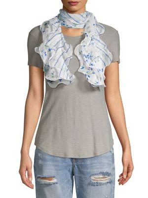 Lauren Ralph Lauren Floral & Striped Silk Chiffon Scarf