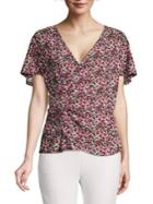 Michael Michael Kors Knotted Ditsy Floral Flutter Top