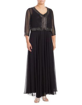 J Kara Plus Embellished Crepe Jacket And Gown