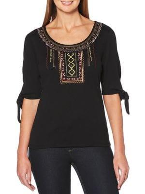 Rafaella Embroidered Tie Sleeve Top