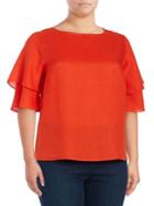 Lord & Taylor Plus Tiered-sleeve Linen Top