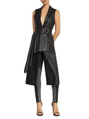 Bcbgmaxazria Faux-leather Drape Front Long Vest