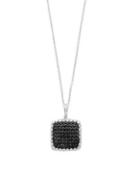 Effy Black Sapphire, Diamond And 14k White Gold Square Pendant Necklace