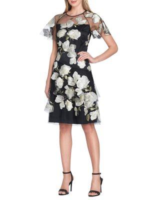 Tahari Arthur S. Levine Petite Floral-embroidered Fit-&-flare Dress
