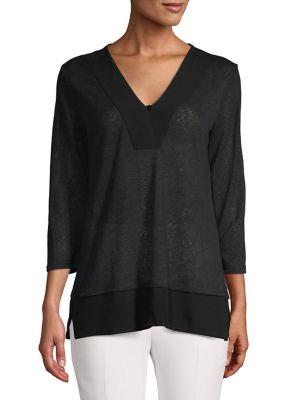 B Collection By Bobeau Mixed Media V-neck Top