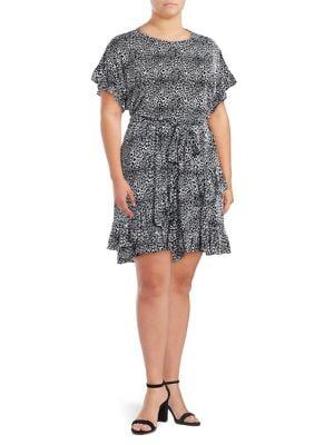 Michael Michael Kors Plus Plus Wavy Leopard Print Ruffle Wrap Dress