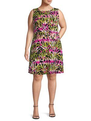 Kasper Plus Palm Leaves Shift Dress
