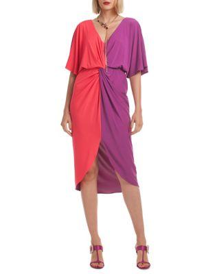 Trina Turk Etta Colorblock Knotted Blouson Dress