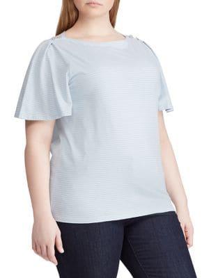 Lauren Ralph Lauren Plus Jersey Flutter Sleeve Top