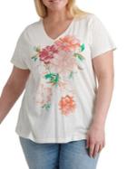 Lucky Brand Plus Plus Floral Bouquet V-neck Tee
