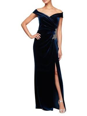 Alex Evenings Embellished Off-the-shoulder Velvet Dress