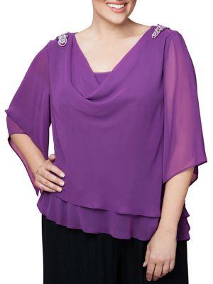 Alex Evenings Plus Embellished Cowlneck Blouse
