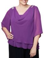 Alex Evenings Plus Embellished Cowlneck Blouse