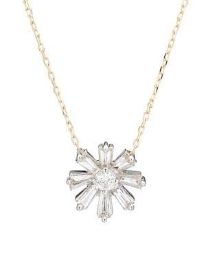 Adina Reyter Baguettes 14k Yellow Gold & Diamond Flower Pendant Necklace
