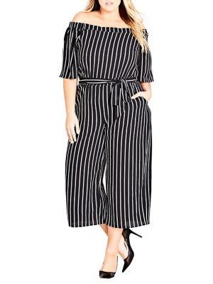 City Chic Plus Striped Play Jumpsuit